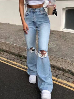 Hollow Out High Waist Casual Bootcut Jeans