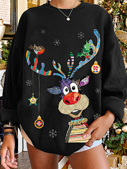 Christmas Loose Graphic Printed Long Sleeve Women Sweatshirt