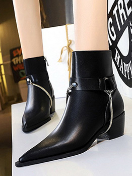 Chunky Heels Metal Chain Trendy Pu Ankle Boots