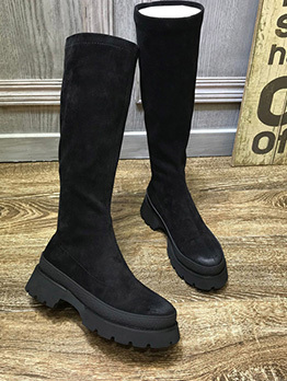Popular Suede Round Toe Wedge Mid Calf Boots