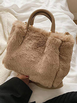 Casual Fluffy Pure Color White Tote Bags For Women