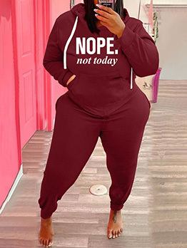 Casual Letter Printed Plus Size Two Piece Workout Sets