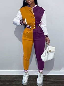 Active Contrast Color Baseball Coat Ladies Sportswear