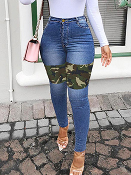 Fashion Camouflage Patchwork Fitted Women Jeans
