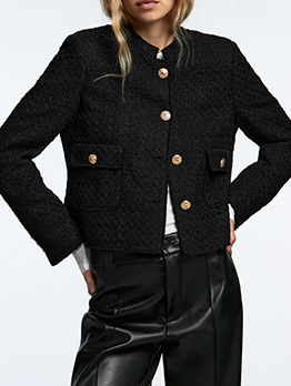 Chic Stand Collar Single Button Short Coat 
