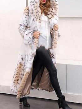 Winter Faux Fur Leopard Commuter Long Coat
