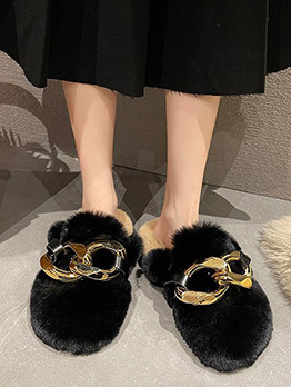 Fashion Metal Chain Casual House Cotton Slippers