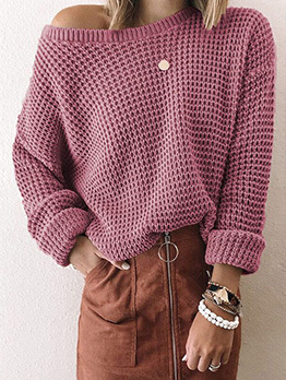 Solid Casual Autumn Knitted Sweater For Women