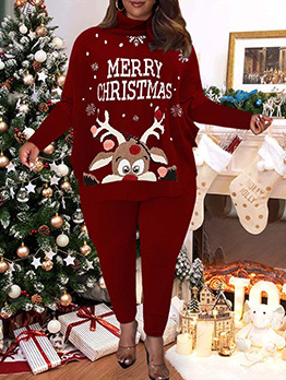 Home Casual Plus Size Christmas Two Pieces Outfit