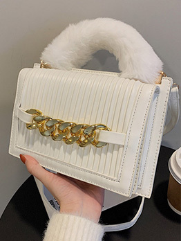  American Style Chain Patchwork Ruched Shoulder Bag Handbag