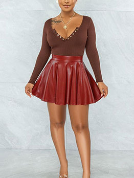 Sexy Leather A-Line Mini Skirt For Women