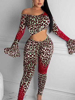 Unique Leopard Matching Cropped Top And Trouser Sets