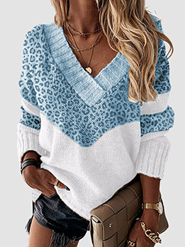 Leopard Contrast Color Casual Fashion Sweater