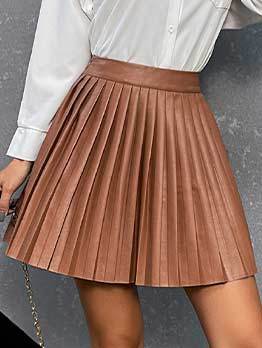 Street Pure High Waist Pu Pleated Skirt