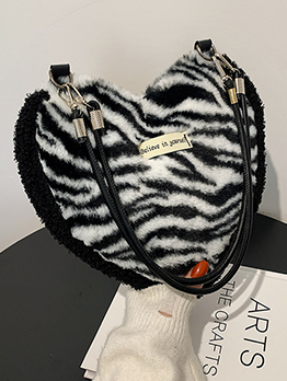 Zebra Print Heart Shape Hasp Large Black Shoulder Bags