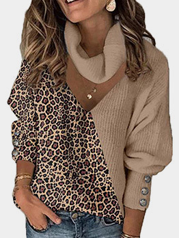 Leopard Color Match Hollow Out Knitted Sweater