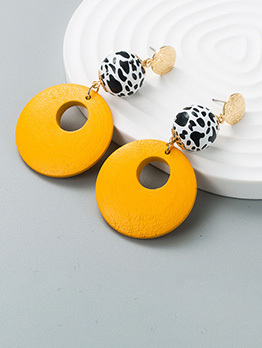 Fashionable Korean Round Animal Print Hollow Out Earrings