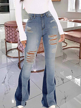 Casual Patchwork Hollow Out Fashion Women Jeans