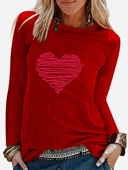 Valentine's Day Heart Print Loose Pullover Tee 
