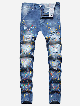 Hip Hop Contrast Color Straight Denim Jeans 