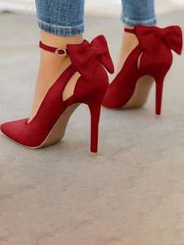 Fashionable Solid Bow Suede Ankle Strap Heels