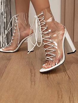 Transparent Lace-Up Chunky Heel Heeled Boots