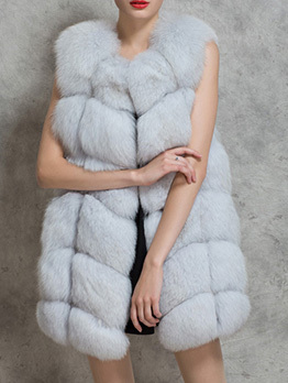 Latest Style Faux Fox Fur Warmth Sleeveless Coat