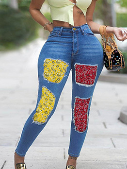 Paisley Patchwork Novelty Design Skinny Jeans