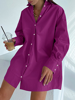 Latest Style Casual Purple Long Sleeve Blouse