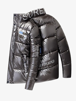 Glossy Letter Printing Mens Puffer Jacket