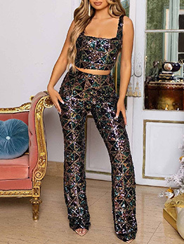 Chic Shinny Crop Top And Pant Set