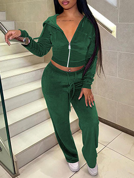 Sporty Solid Long Sleeve Womens Tracksuits