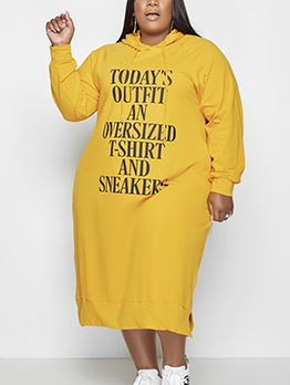 Letter Print Casual Hooded Plus Size Dresses