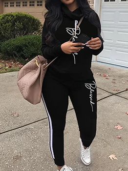 Casual Black Plus Size Letter Two Pieces Outfit