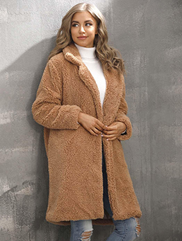 Casual Winter Solid Plush Thicken Long Coat
