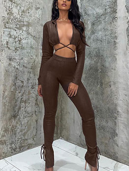 Sexy V Neck Matching Top And Trouser Sets For Women