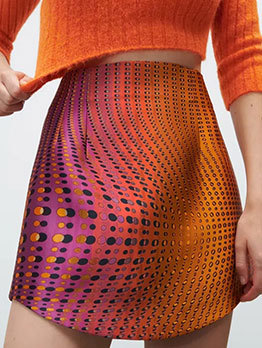 Casual Contrast Color Dots Zipper Mini Skirt For Women