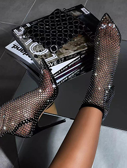 Hollow Out Mesh Rhinestone Sexy High Heels Boots