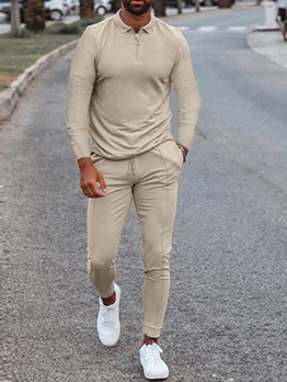 Fall Men Solid Long Sleeve Tee With Long Pant