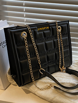 Korean Style Solid Chain Shoulder Tote Bag For Work