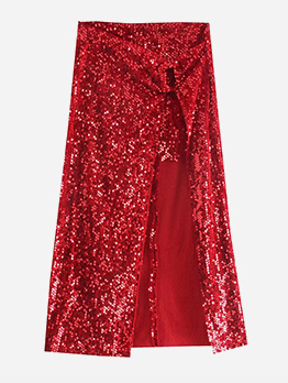 Latest Style Sequined Red High Slit Skirt