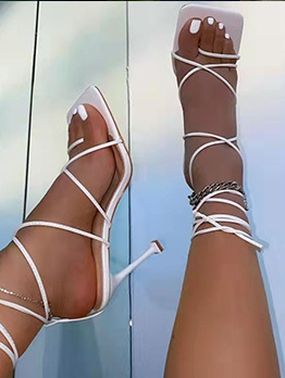 Summer Lace Up Square Toe Roman Style Heeled Sandals