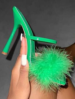 Faux Fur Solid High Heel Shoes