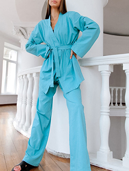 Casual Solid Long Sleeve Women Pajama Sets