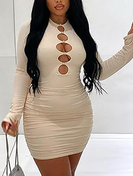 Hollow Out Long Sleeve Sexy Bodycon Club Dresses