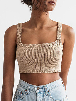 Casual Solid White Pure Cotton Cropped Tank Tops