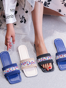 Beach Embroidery  Square Toe Slide Slippers 