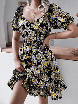 Fashion Printed Ruffled Summer Dresses For Women