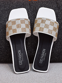Trending Fashion Square Toe Rhinestone Flat Slippers