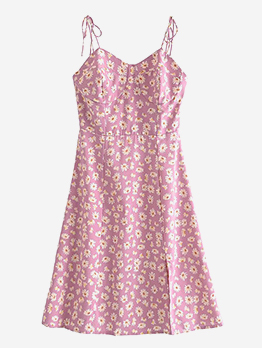 Youthful Pink Floral Tie Wrap Camisole Sleeveless Dress